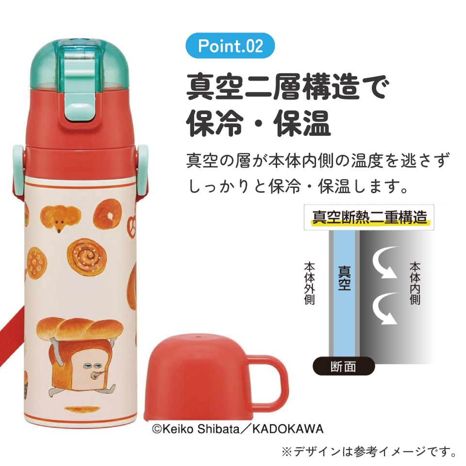 超軽量直飲み・コップ飲み兼用2WAYステンレスボトル470ml SKDC4 パン