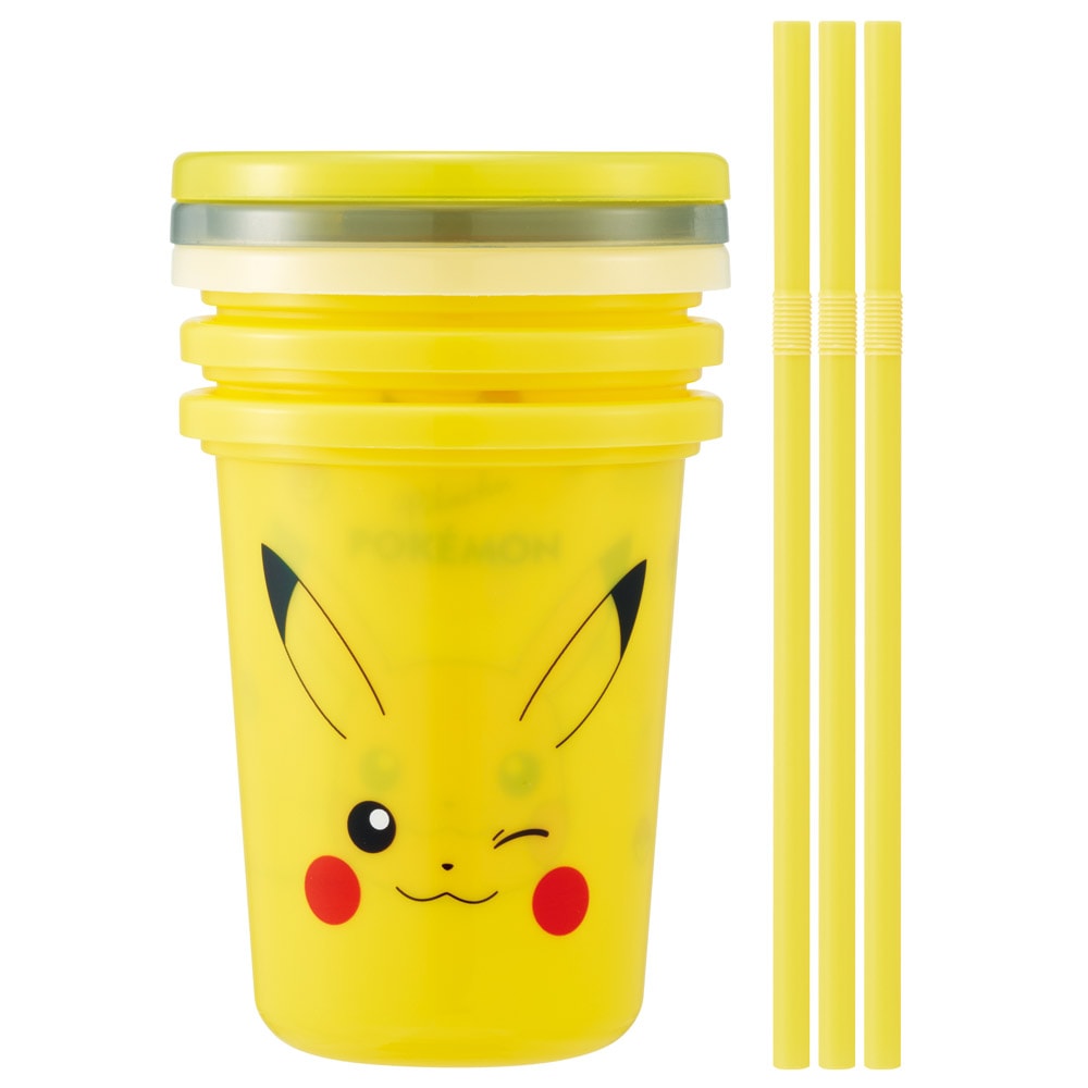 やきぶた　タンカ150 ピカチュウ80 スケーター ストロー付きタンブラー 3個セット プラスチック 蓋付き