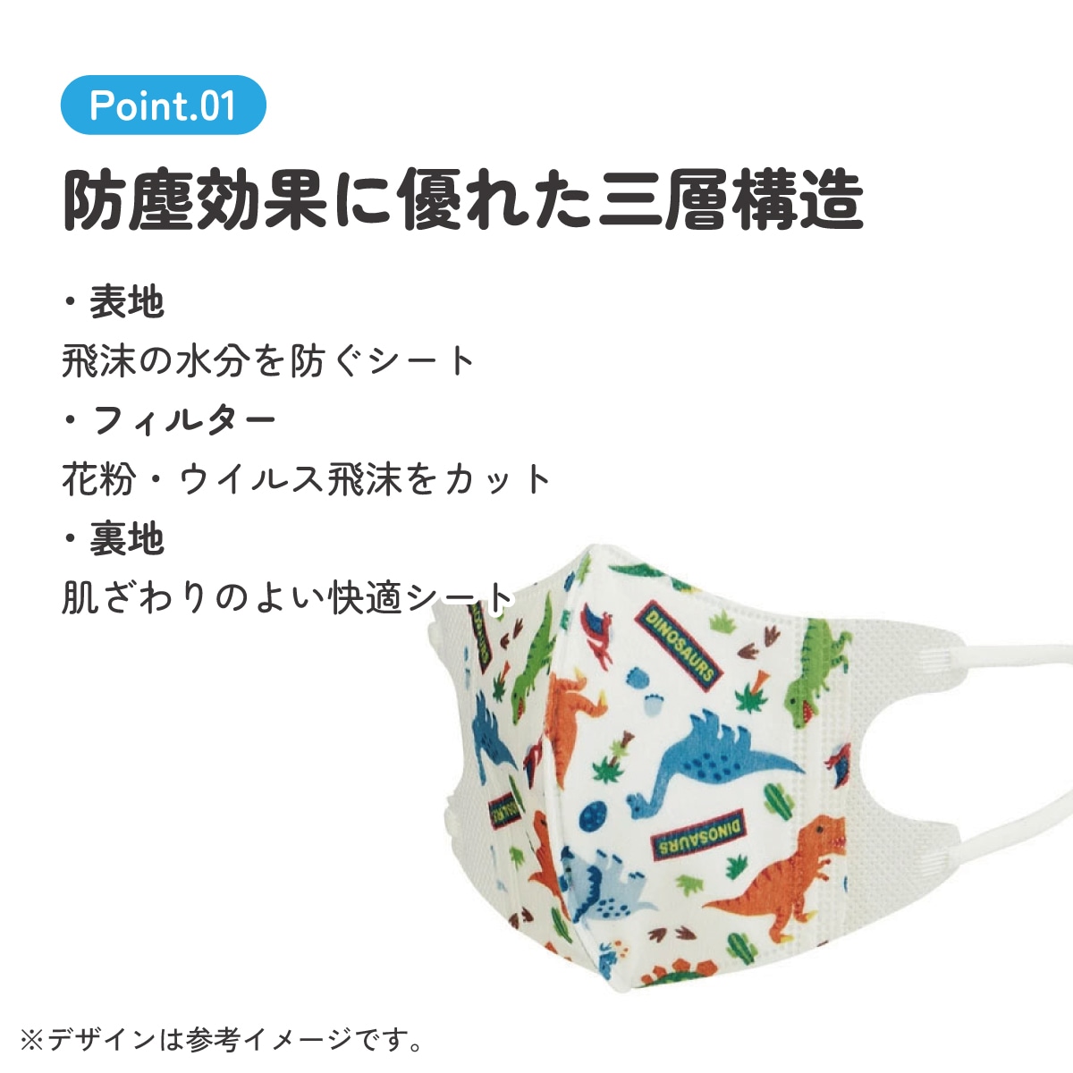 【Aタイプ】選べる2枚キッズマスク Sサイズ 子供立体マスク Sサイズ/25枚入りディノサウルス／MSKB25_4973307626753