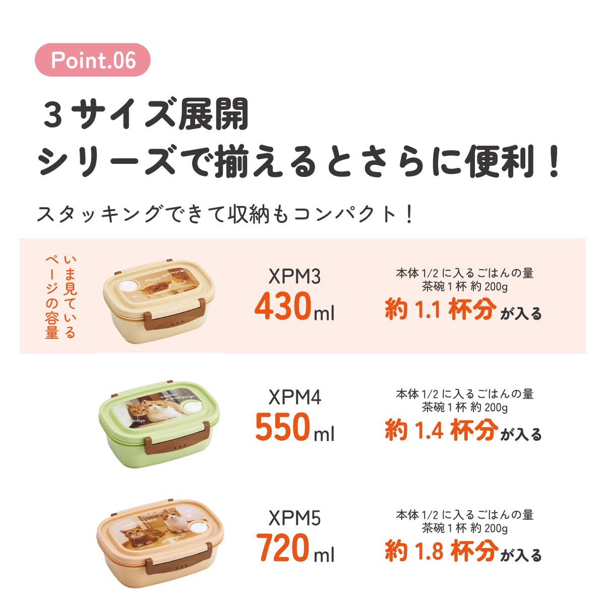 ラク軽弁当箱(S) 1段/430ml茶太郎ときなこ／XPM3_4973307664069