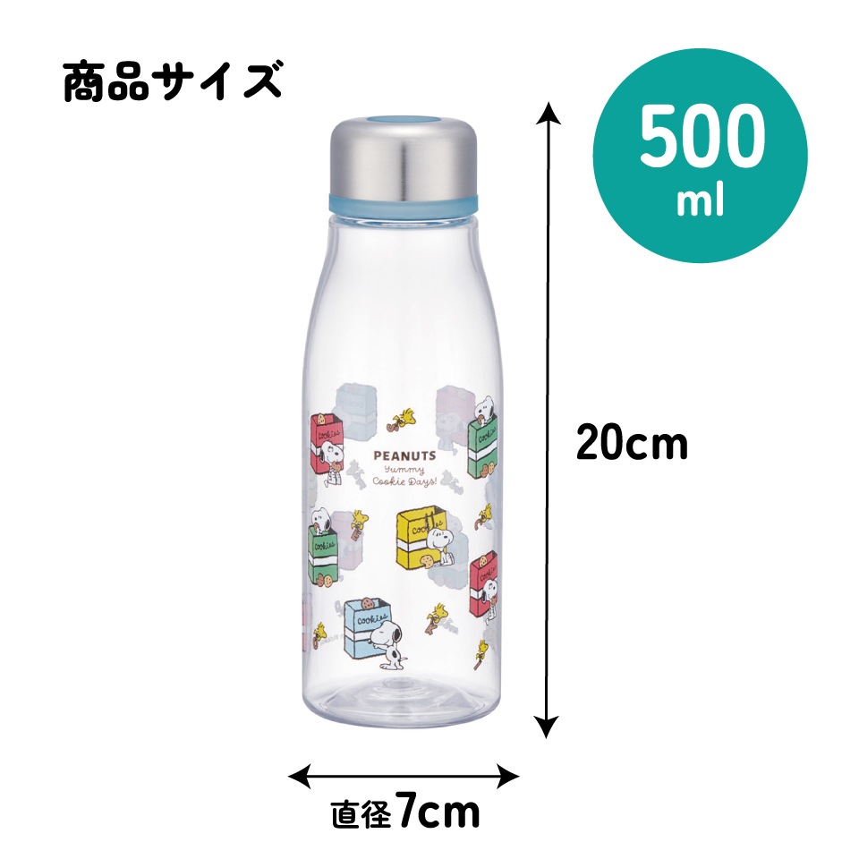 d*3様 プラザ限定　inprivate ピーナッツ スヌーピー 水筒 透明ボト スケーター 水筒 500ml ミニ サイズ プラスチック 大人 直飲み 軽量