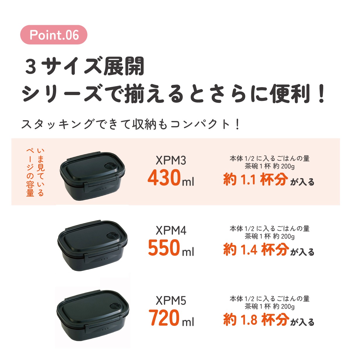 ラク軽弁当箱(S) 1段/430mlブラック／XPM3_4973307496264