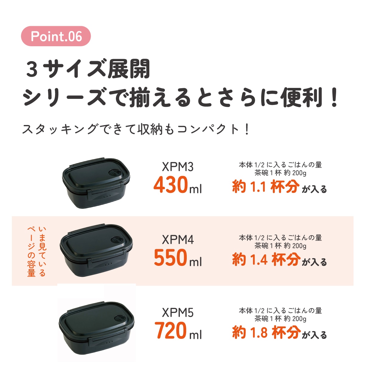 ラク軽弁当箱(M) 1段/550mlブラック／XPM4_4973307496271