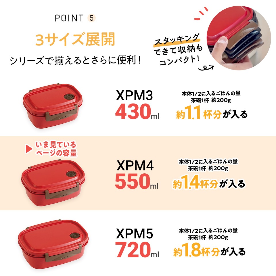 ラク軽弁当箱(M) 1段/550mlレッド／XPM4_4973307496349