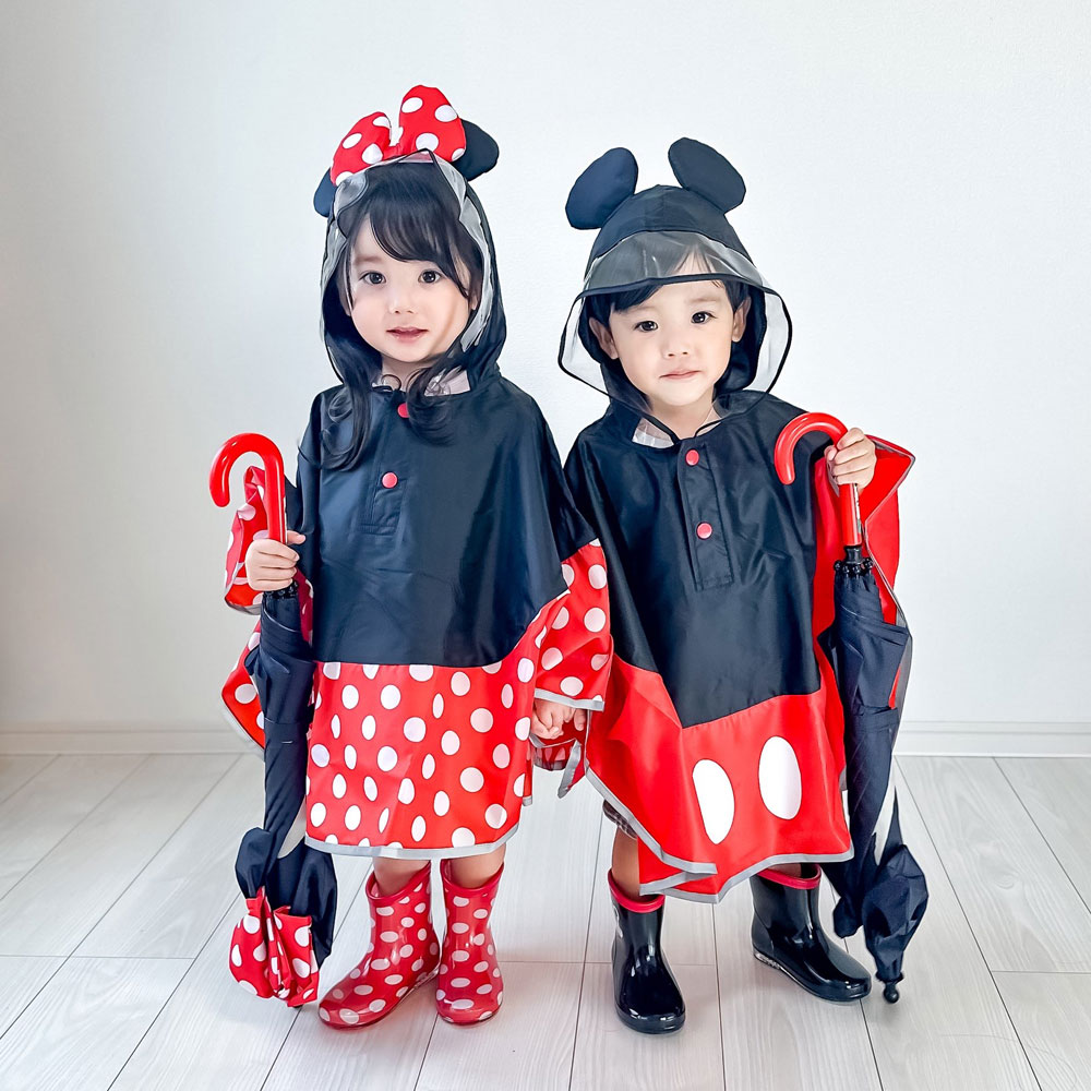 さと　ミニーマウス 長靴 子供用 黒と赤 長靴 キッズ 子供 17cm かわいい レインブーツ 歩きやすい 幼稚園