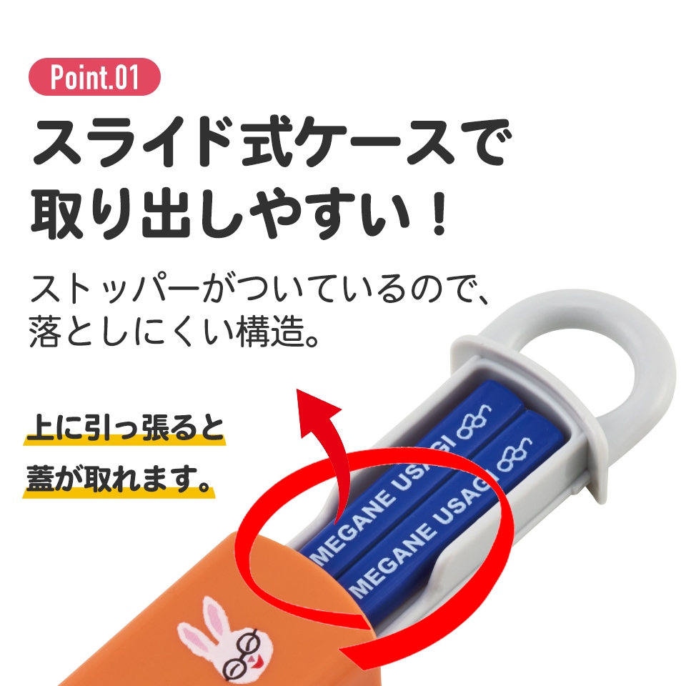抗菌食洗機対応箸箱セット 箸16.5cm めがねうさぎ／ABS2AMAG_4973307638855