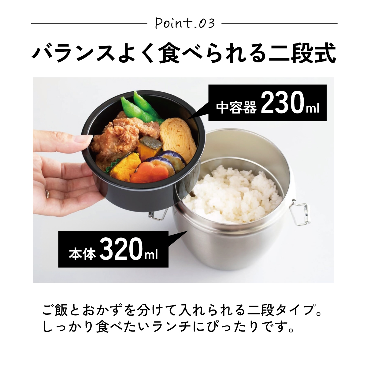 抗菌真空ステンレスランチジャー 丼タイプ 550ml/2段ベーシック
