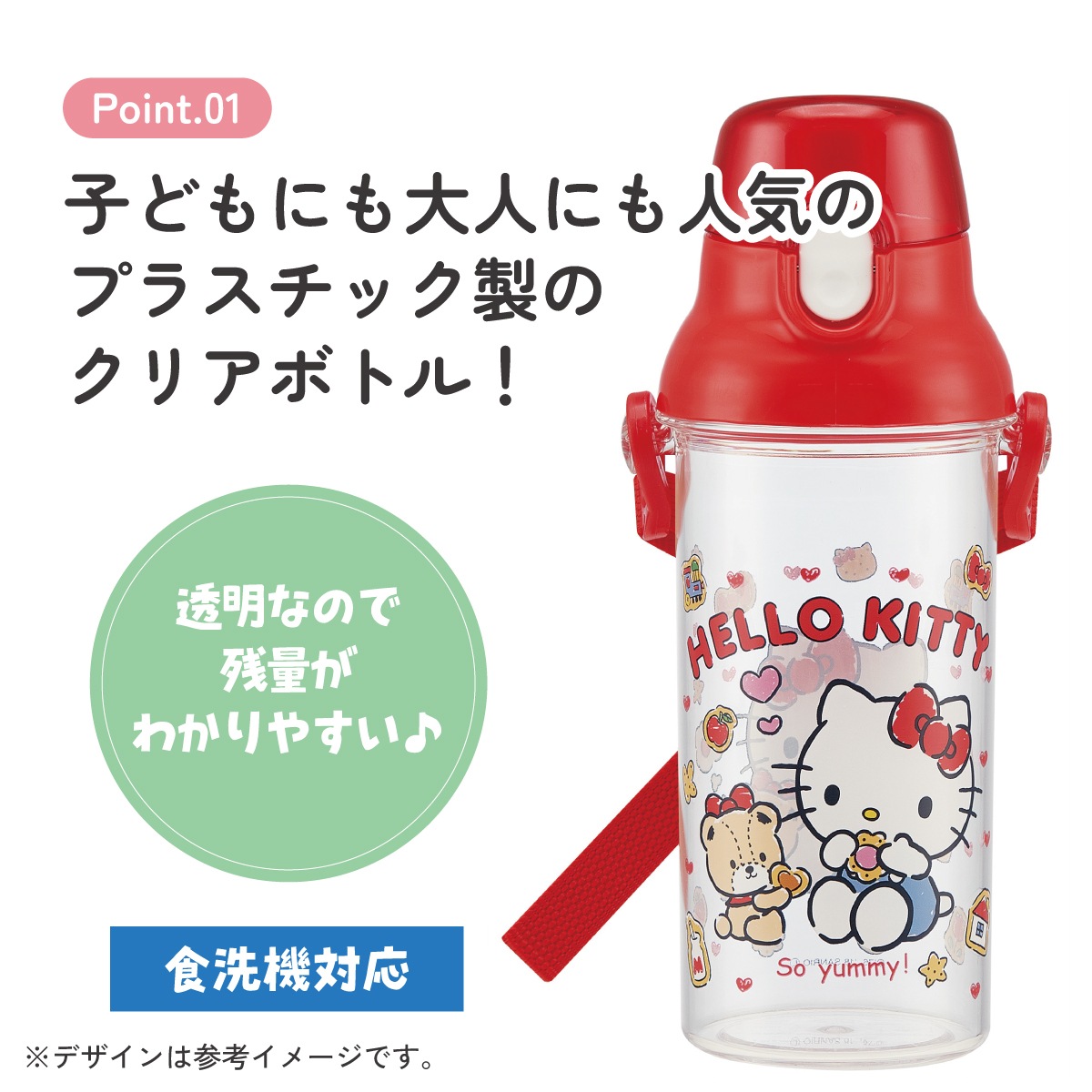 食洗機対応プラクリアボトル 480ml ハローキティクッキー