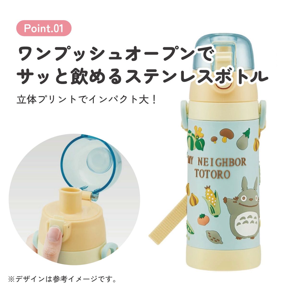 立体プリント 水筒 キッズ ワンタッチ 直飲み ステンレス 480ml