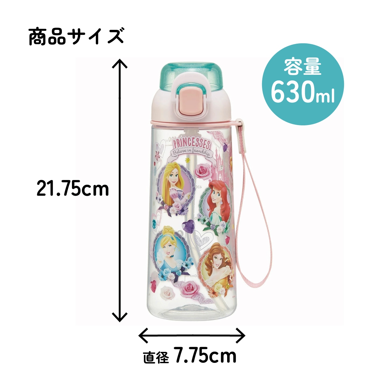 ワンプッシュ ストロー ボトル 水筒 630ml 透明 クリア 子供 キッズ