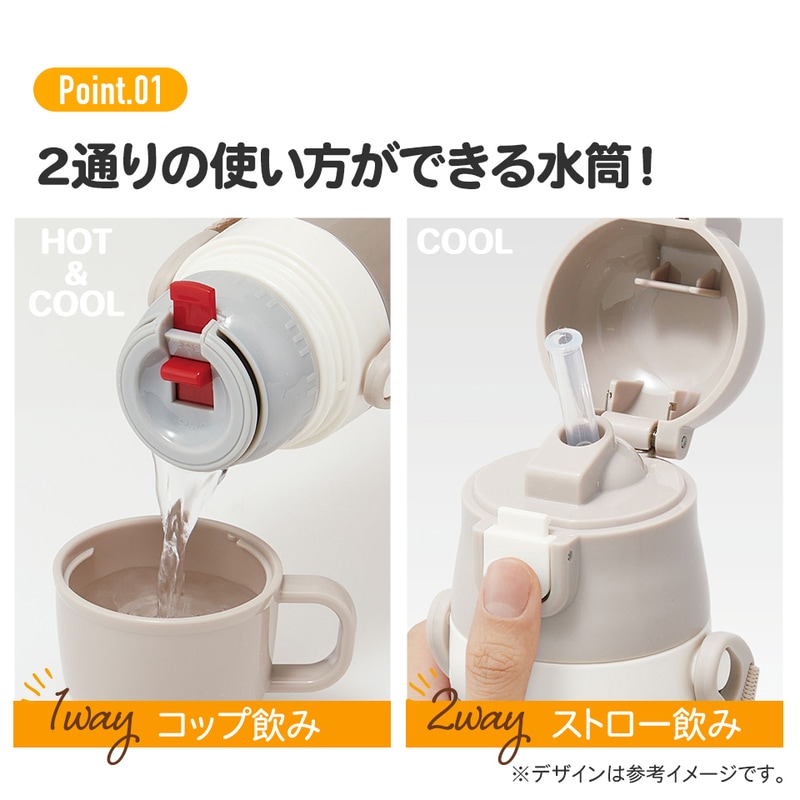 水筒 キッズ ワンタッチ ストロー コップ 付き 2WAY ステンレス ボトル