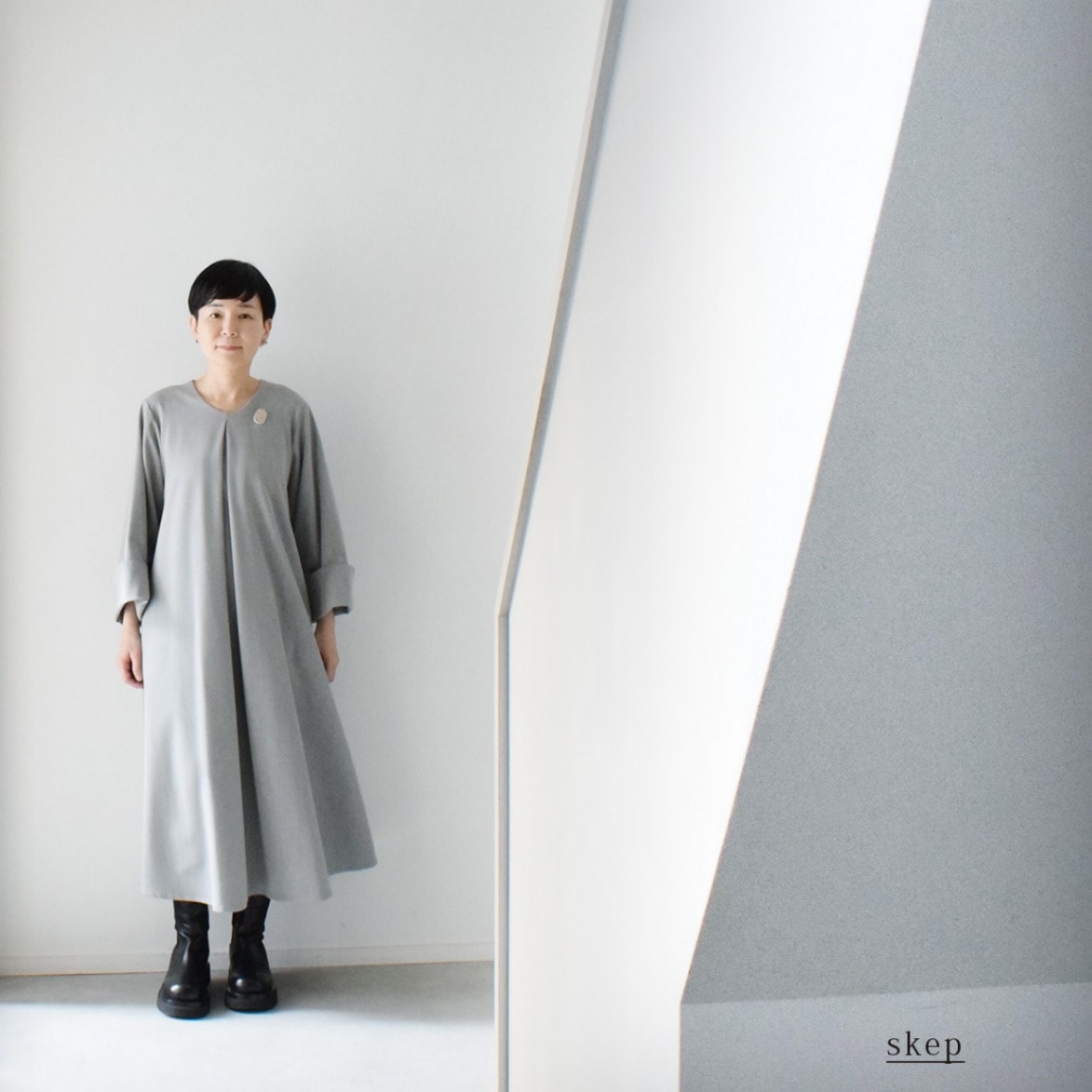 【シャトル】skepさん　前後タックワンピース（グレー） 前後タックワンピース（長袖）：グレー | ワンピース | skep