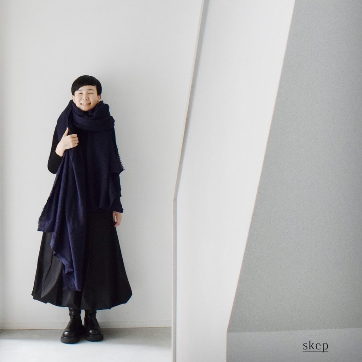 skep スケップ　超大判ストール ショール 紺ネイビー マフラー・ストール | skep-online shop