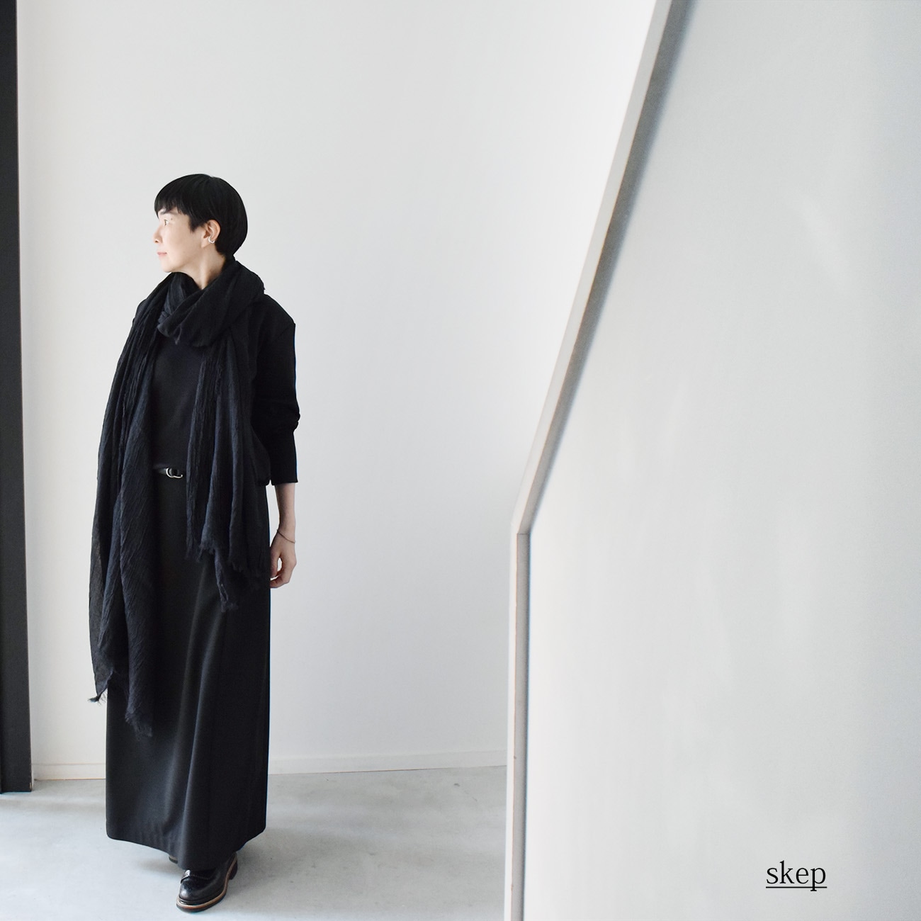 超ロングストール（綿100％薄手/ 播州織ドビー）：黒