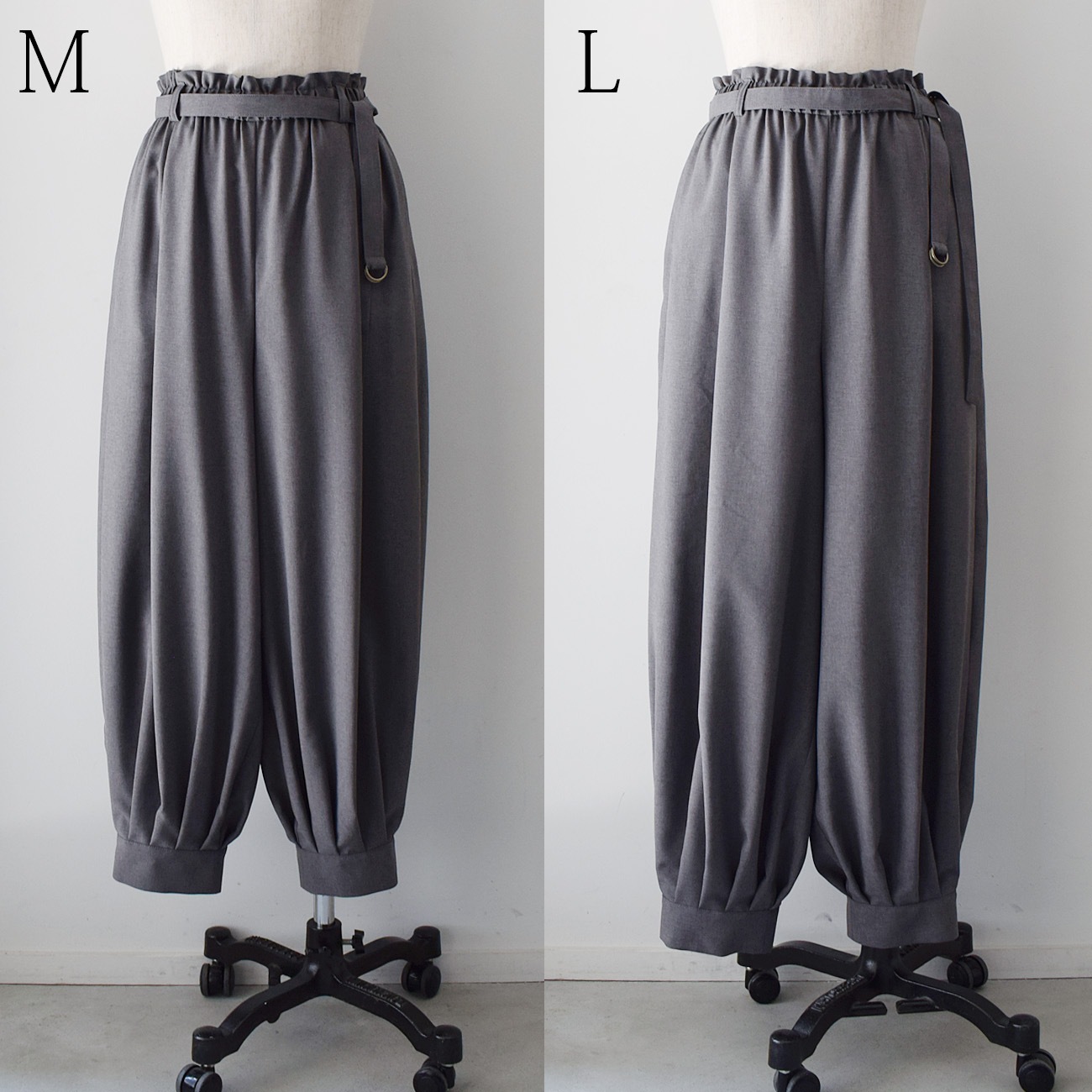 裾切替の綺麗めバルーンパンツ（ポリエステル100％）：黒