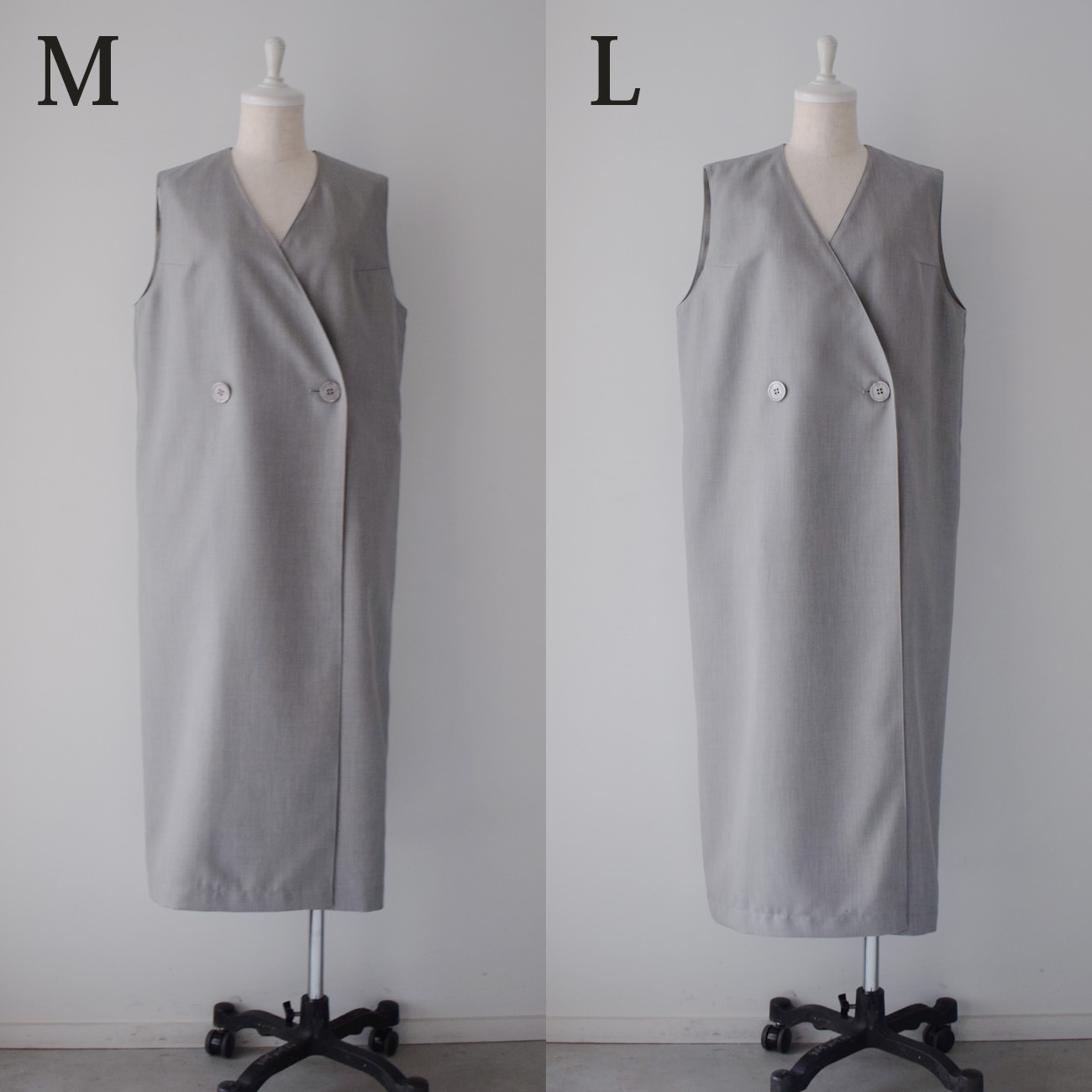 Vネックダブルブレストロングジレ：黒