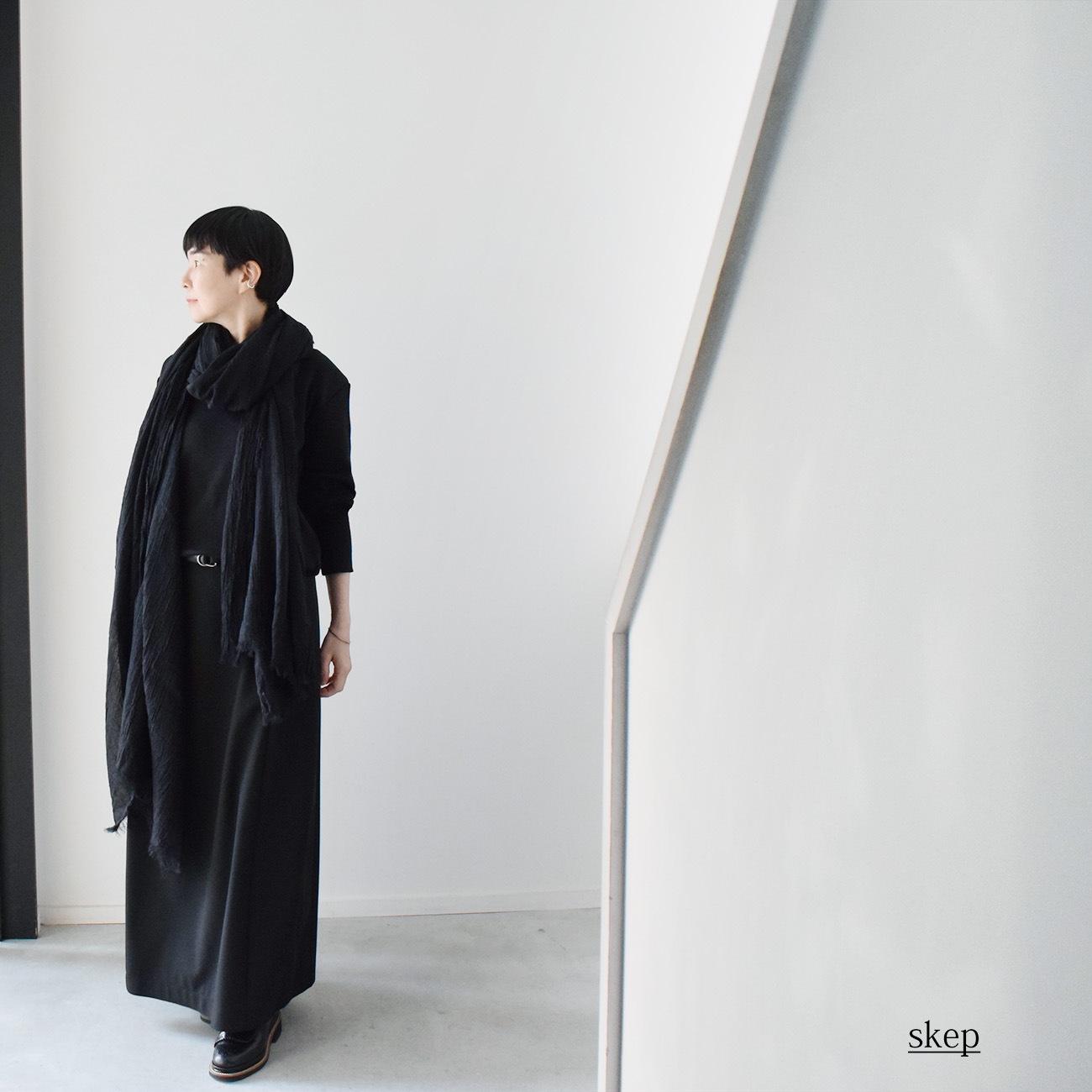 超ロングストール（綿100％薄手/ 播州織ドビー）：黒