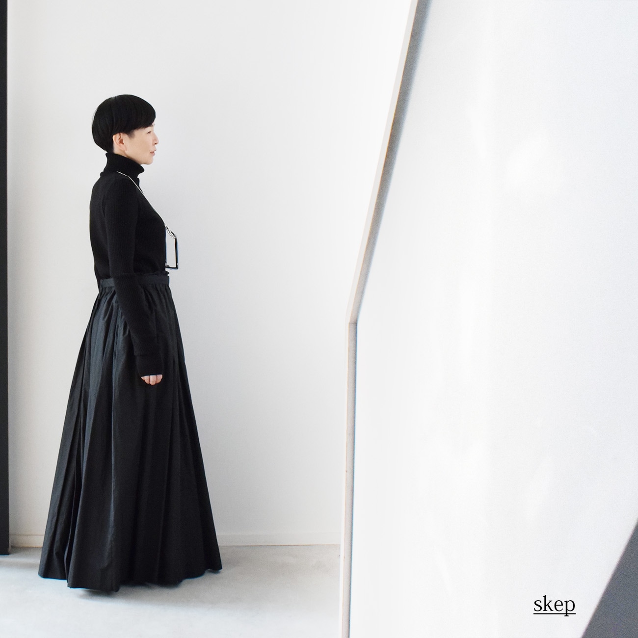 コットンボリュームギャザースカート：黒