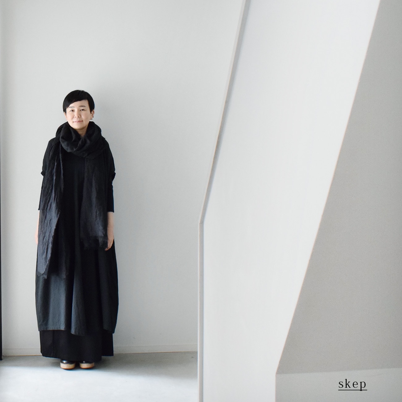 超ロングストール(綿麻/ 播州織ドビー):黒