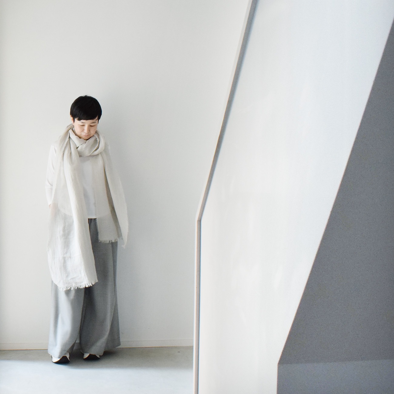 超ロングストール（綿麻/ 播州織ドビー）：グレー
