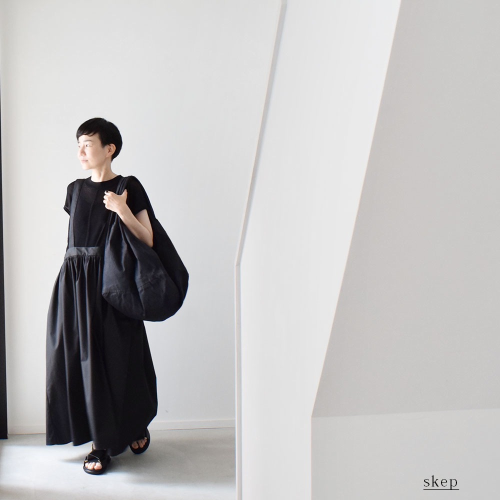 skep スケップ　ギャザージャンパースカート ロングスカート　黒　creema ギャザージャンパースカート：黒［SK03JSBK］ ロングスカート