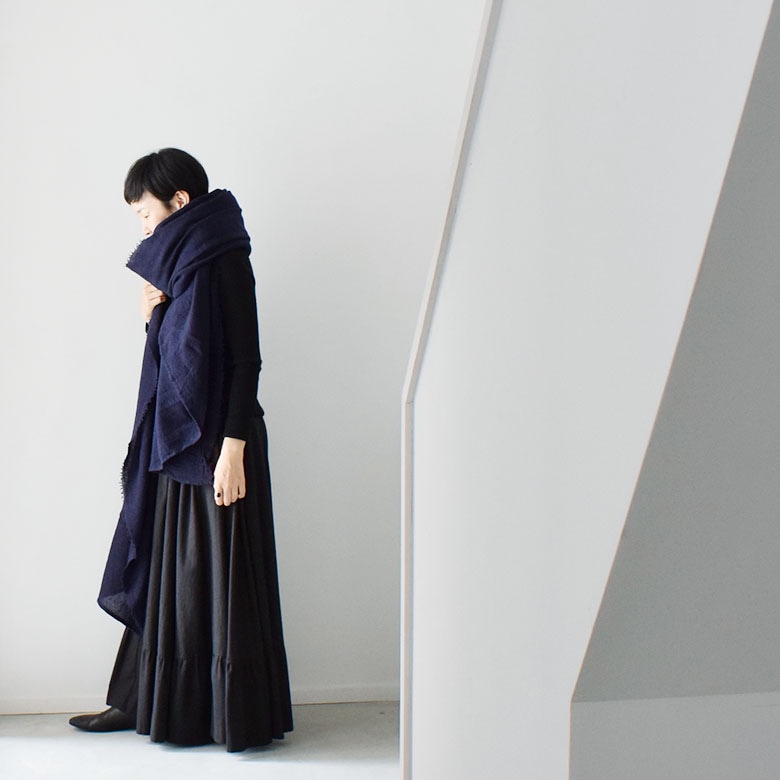 超ロングストール(ウール):紺