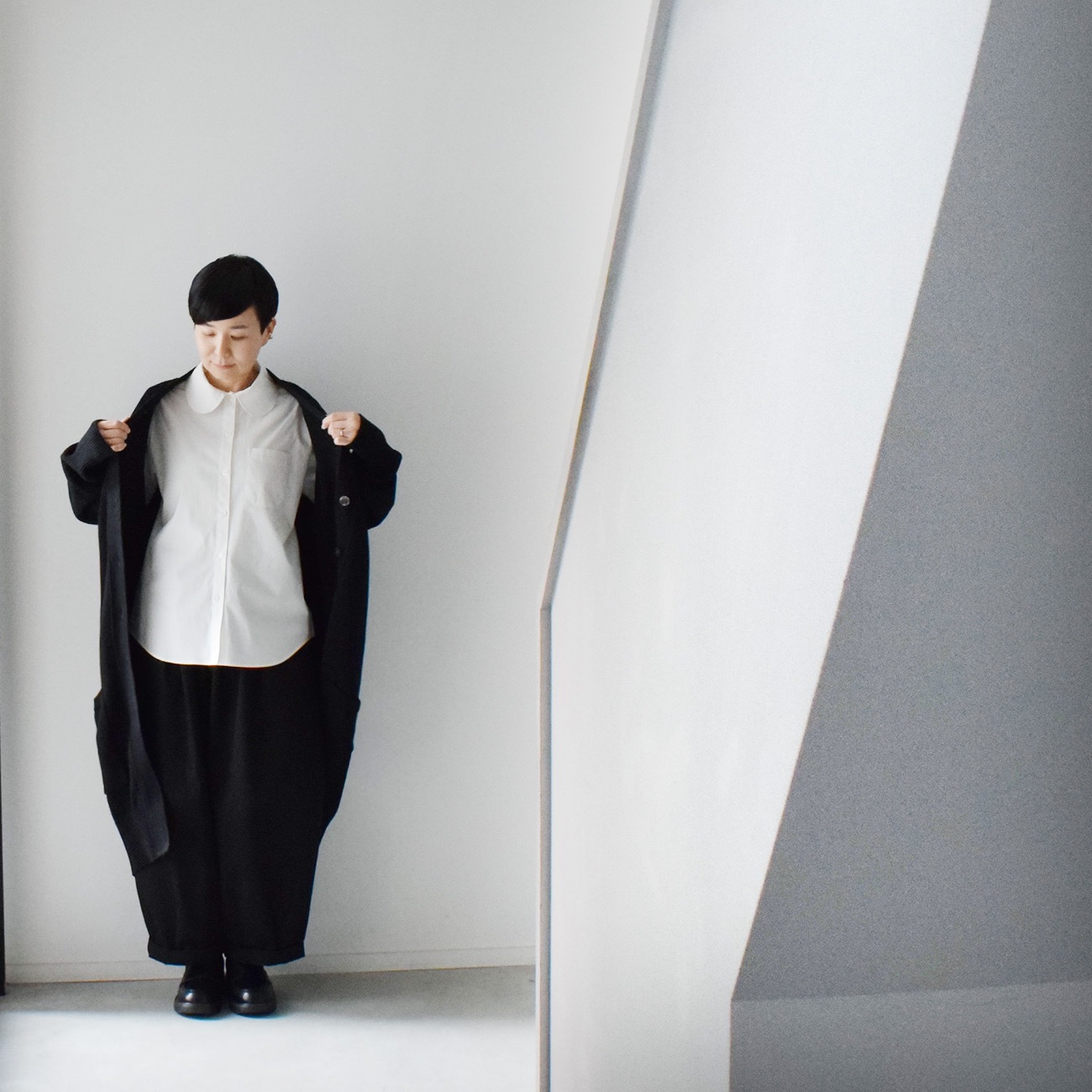 ロングニットカーディガン：黒