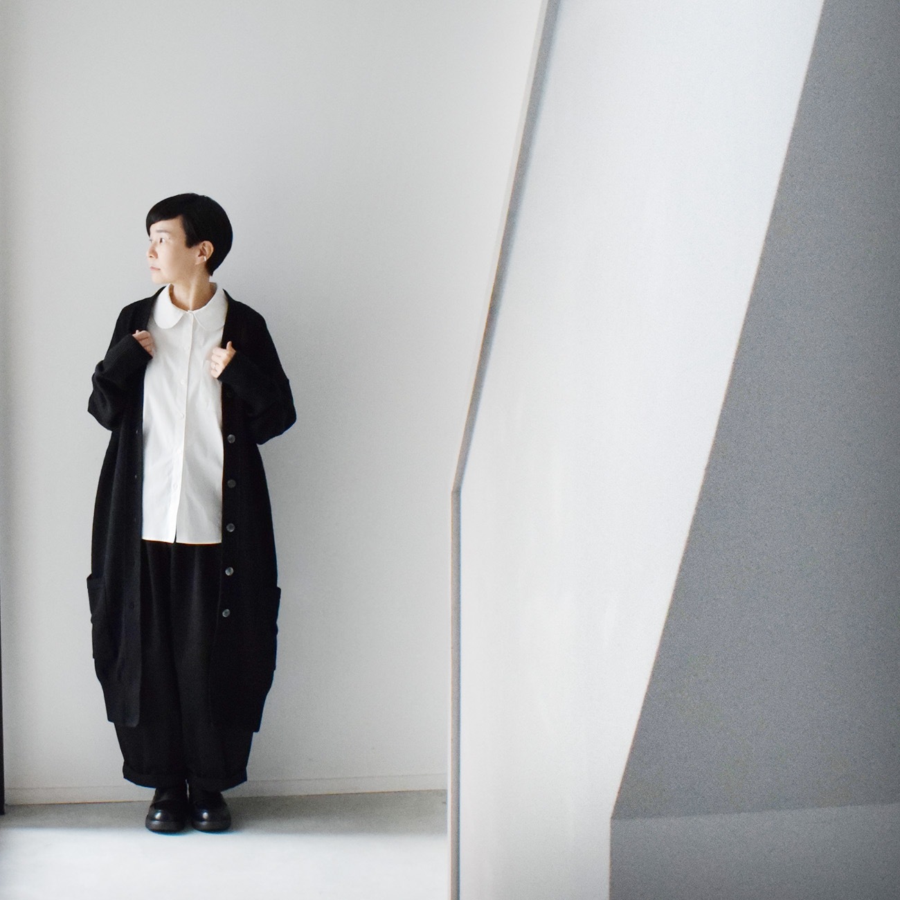 ロングニットカーディガン：黒