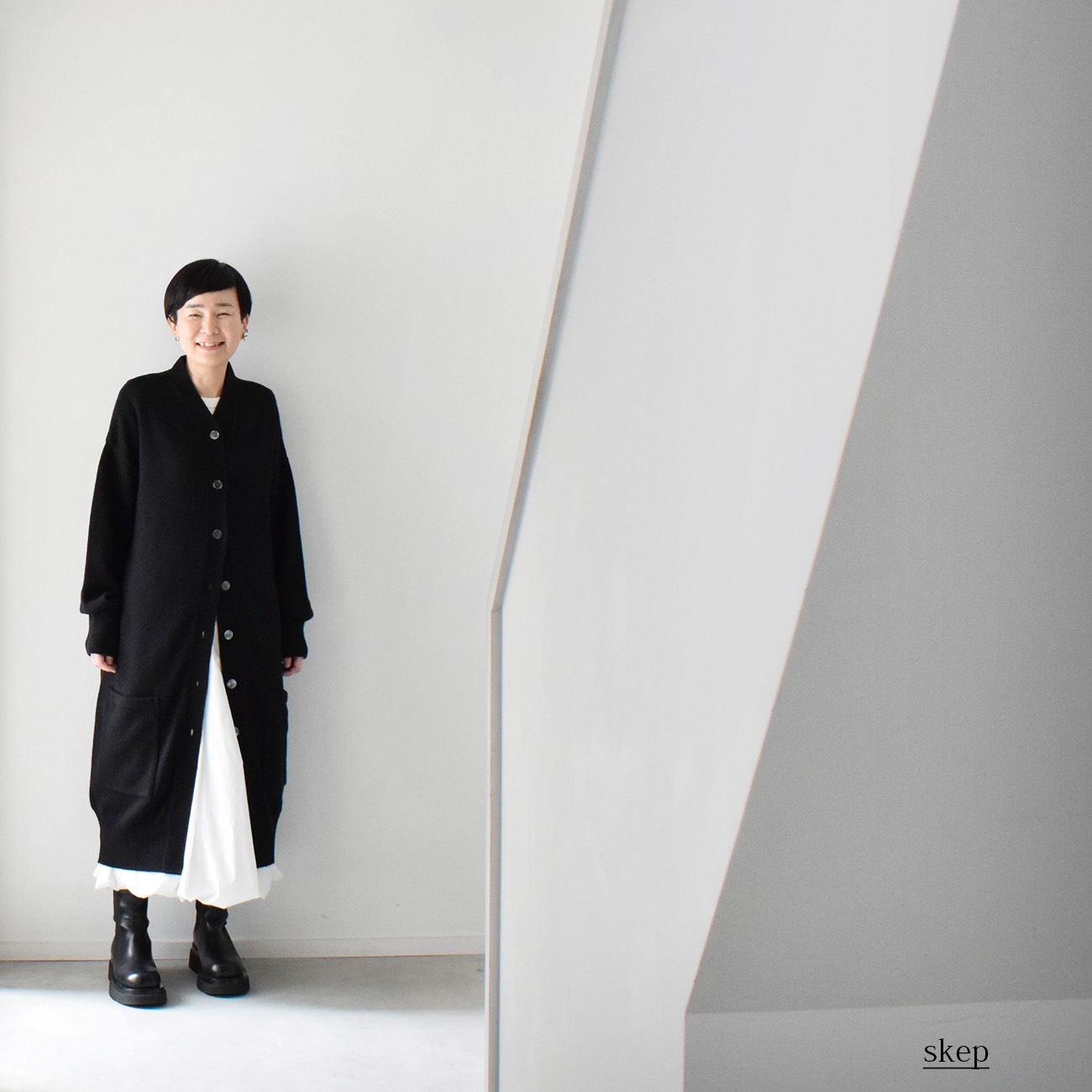ロングニットカーディガン：黒