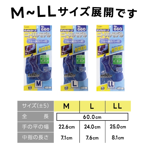 エステー モデルローブ No.660 ニトリルモデル ブルー腕カバー付 M L