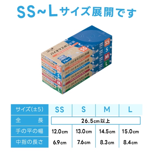 5ケース】ポリエチレン手袋 バイオマスポリ手袋 ブルー SS S M L 30000