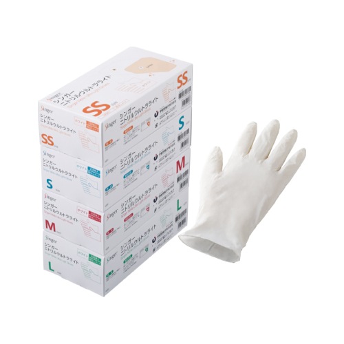 宇都宮製作 シンガーニトリルウルトラライト 粉無 ホワイト SS S M L 3000枚入 食品衛生法適合