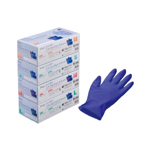 【3ケース】宇都宮製作 シンガーニトリルウルトラライト 粉無 ブルー SS S M L 9000枚入 食品衛生法適合