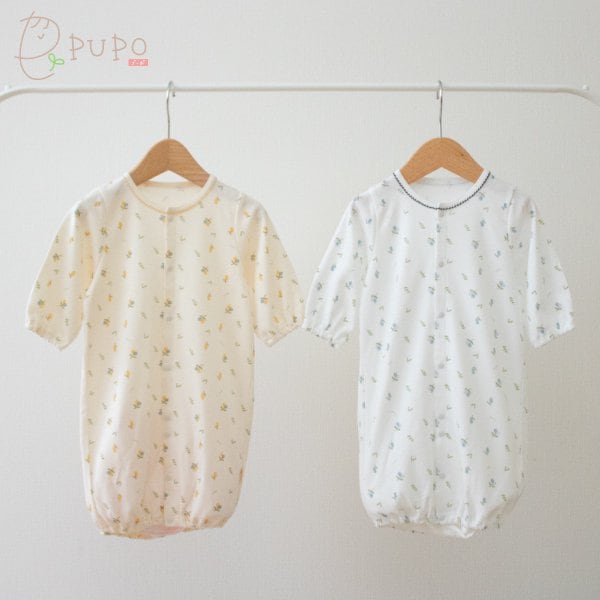 2wayドレス 日本製 オーガニックフライス オリーブ柄 オレンジ/ブルー 綿100% 出産準備 50-70cm 新生児