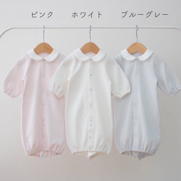 クシュっと感が可愛い！中綿も綿で出来たキルトコットンの丸襟付き2wayドレス 冬生まれ 50-70cm 日本製