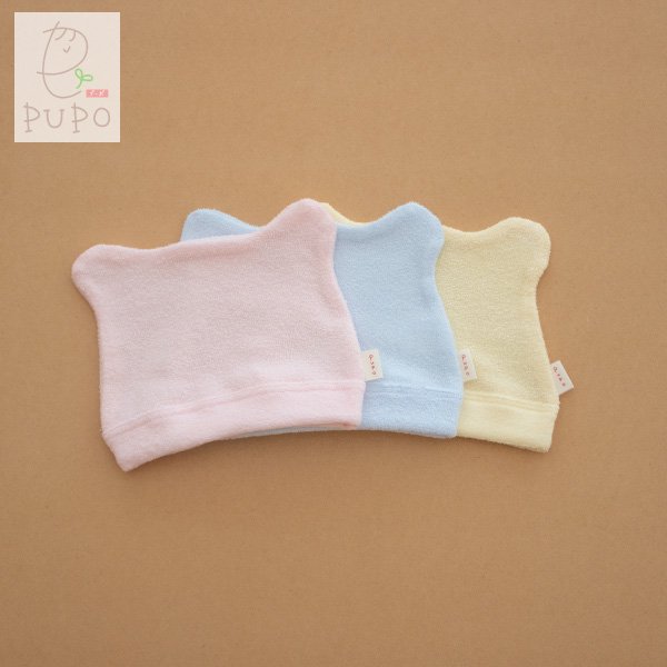 日除け対策にいかがですか？赤ちゃんの帽子 くまさんの耳付き 両面パイル 綿100% ピンク/ブルー/クリーム 日本製