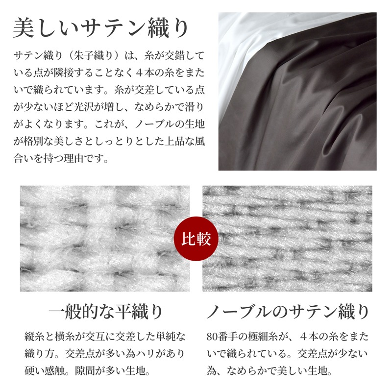 【6/30日迄5%OFF クーポンで最大20％off】 ベッドシーツ セミダブル 防ダニ シルクのような肌触り 80サテン 日本製 ボックスシーツ ノーブル