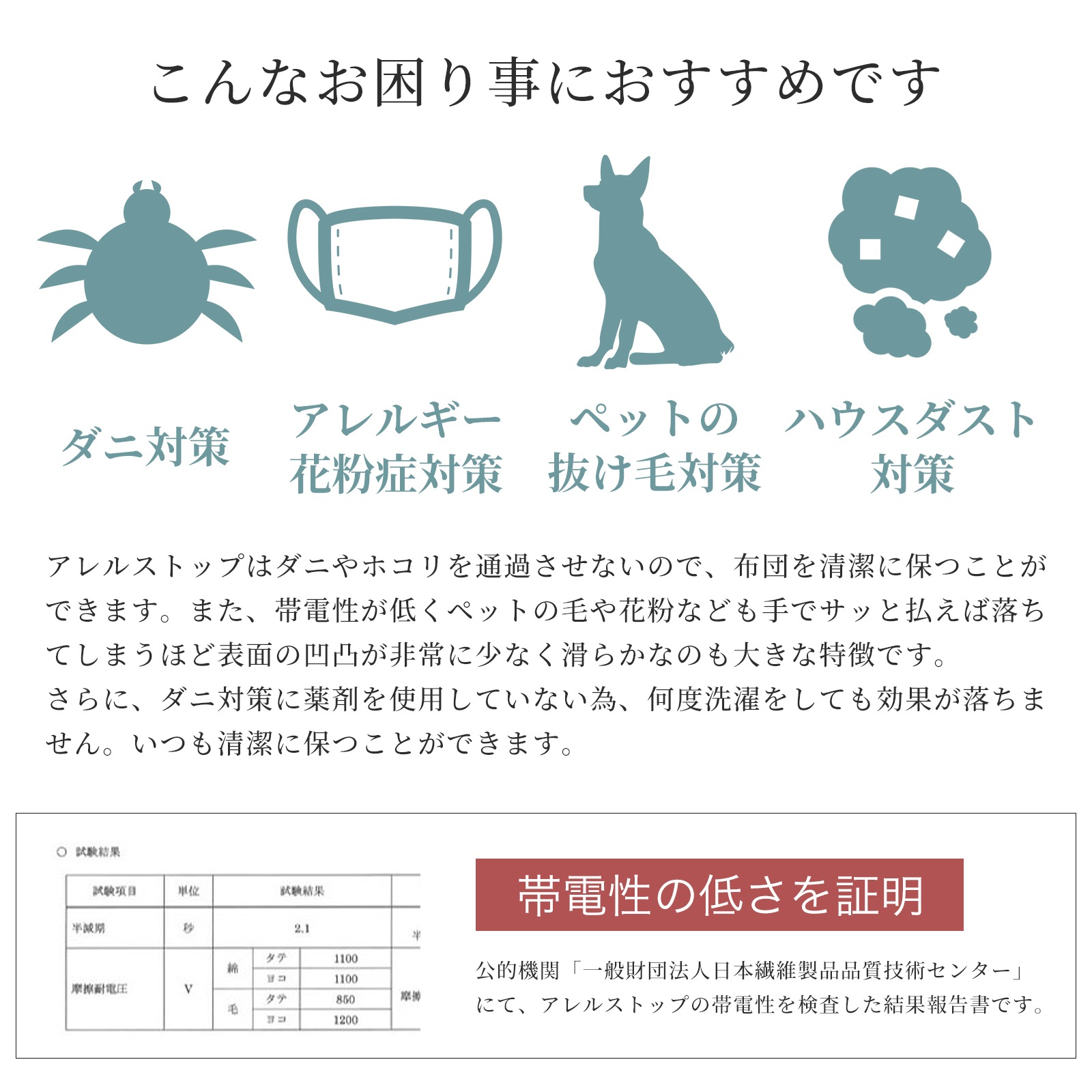 防ダニ ベッドシーツ ダブルサイズ アレルストップ 日本製 アトピー協会推薦品