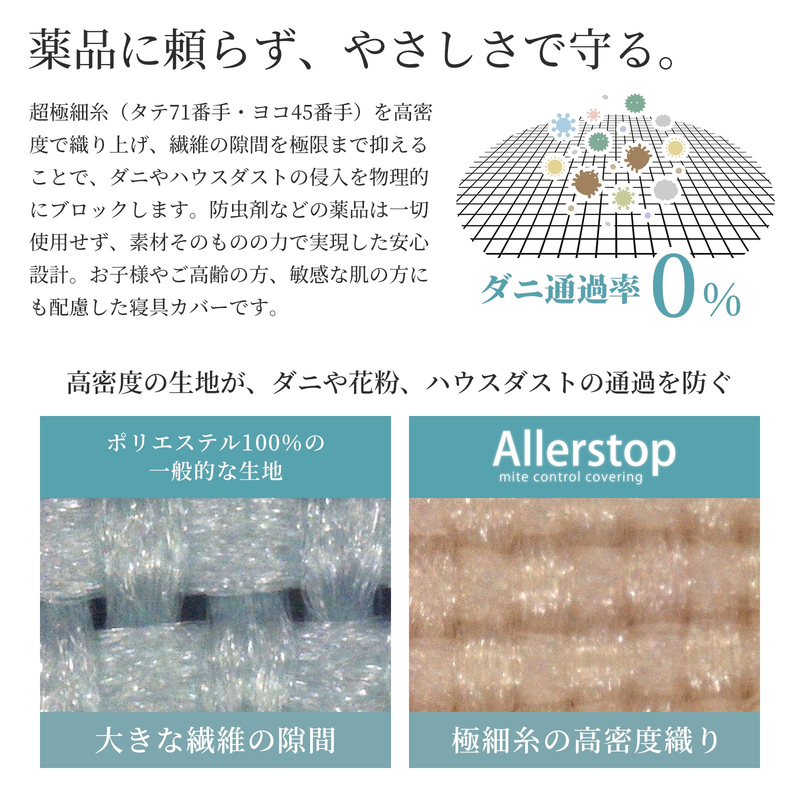 防ダニ ベッドシーツ クイーンサイズ アレルストップ 日本製 アトピー協会推薦品