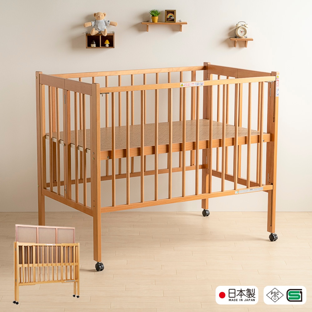 子供用品 ベビー用品 ベビーベッド、家具 石崎家具 日本製 ベビーベッド「アリス WH（ホワイト）（B品