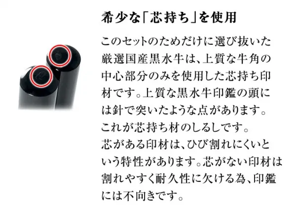 国産黒水牛印鑑 芯持ち【厳選ギフトセット】 ケース プレゼントボックス(和リボン)付 印鑑 はんこ 実印 銀行印(宅配便発送) 【10営業日以内の発送】(tqb)