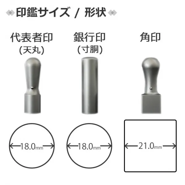 法人 チタン3本セット 代表印（天丸18.0）/銀行印（寸胴18.0）/角印（21.0）ケース付 マットシルバー【ゆうパケット発送】 【サンプル確認後 4～5営業日以内の出荷予定】(HK300)