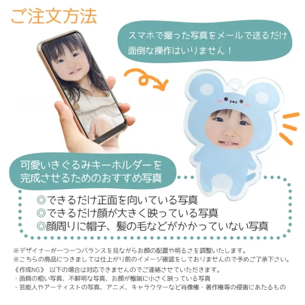 顔はめキーホルダー きぐるみキーホルダー オリジナル 写真 プレゼント 子ども 子供 孫 赤ちゃん 誕生日 敬老の日 干支 動物 【送料無料】 (HK020)(5営業日発送)