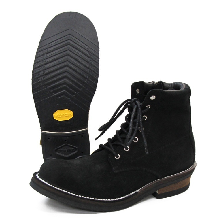 SWL [8593LR] スエードレザー ワークブーツ ビブラムソール#700 BLACK SUEDE-SLOW WEAR LION Official  Online Shop