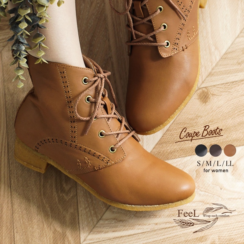 ショートブーツ 本革 レディース ローヒール 歩きやすい レースアップブーツ 編み上げブーツ ショート丈 クレープソール 天然皮革 サイドファスナー fe-12