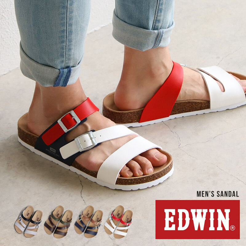 エドウィン サンダル メンズ コンフォートサンダル フットベッド カジュアル アメカジ アウトドア 天然コルク ブラック ダークブラウン ネイビー ホワイト 1005