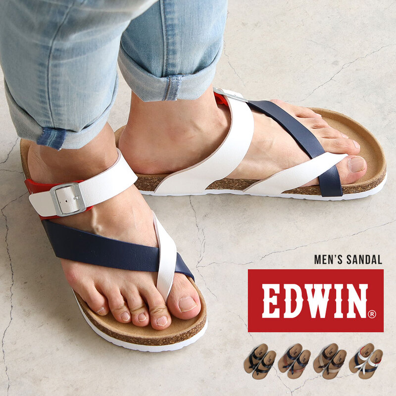 エドウィン トングサンダル メンズ おしゃれ サンダル カジュアル アメカジ ゆったり 疲れにくい 歩きやすい 天然コルク ブラック ダークブラウン ネイビー 1003
