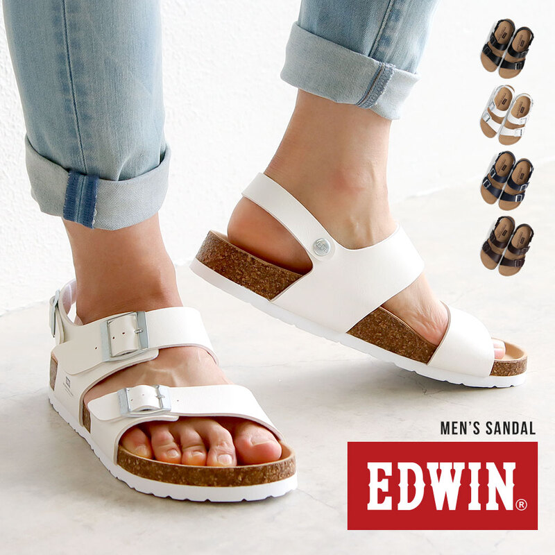 エドウィン コンフォートサンダル メンズ バックストラップ サンダル カジュアル アメカジ 幅広 疲れにくい ブラック ダークブラウン ネイビー ホワイト 1002