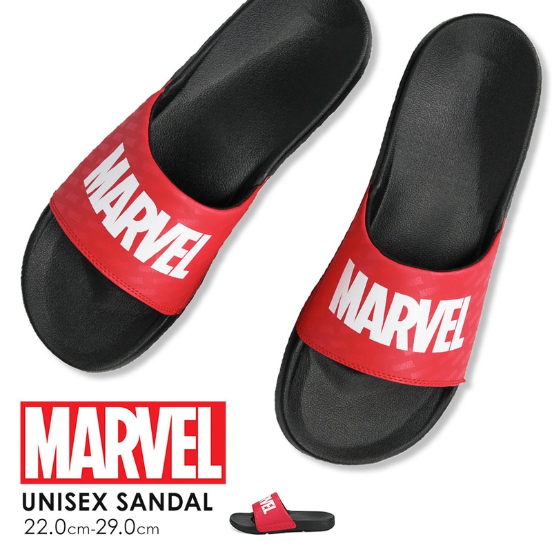 スライドサンダル ジュニア シャワーサンダル メンズ フラット 軽量 軽い MARVEL シンプル ロゴ アメコミ マーベル 小さいサイズ 大きいサイズ 赤 レッド MVL009