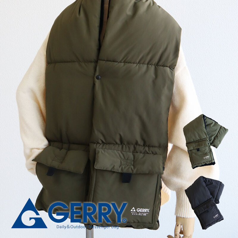 ジェリー マフラー 厚手 ビッグシルエット 中綿 タフタポリ ポケット付き ダウン ショール ストール 秋冬 防寒 あったか gerry m1121